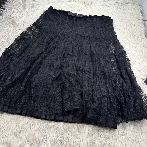 WD NY Women's 22W Black Pleated Lace A-Line Midi Skirt Goth Vamp Grunge Romantic - Picture 1 of 6